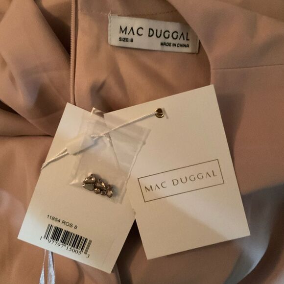 MAC DUGGAL 11854 Pink Crepe 3/4 Sleeve A-line Gown With Flower Trim - Picture 13 of 13